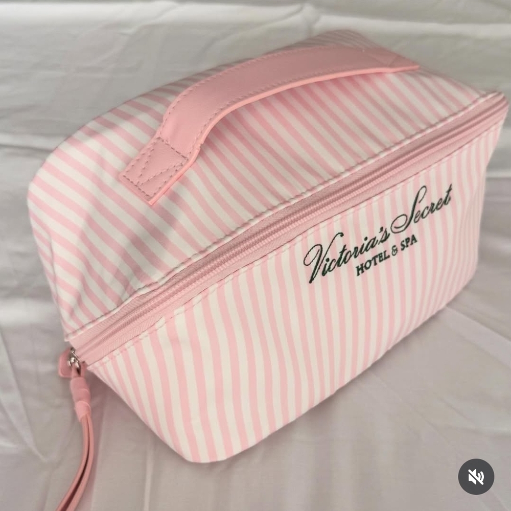 Victoria's Secret Pink and White Striped Cosmetic Bag Set
